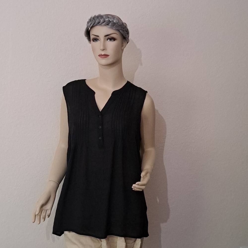 Kim Rogers Black Mandarin Collar Blouse